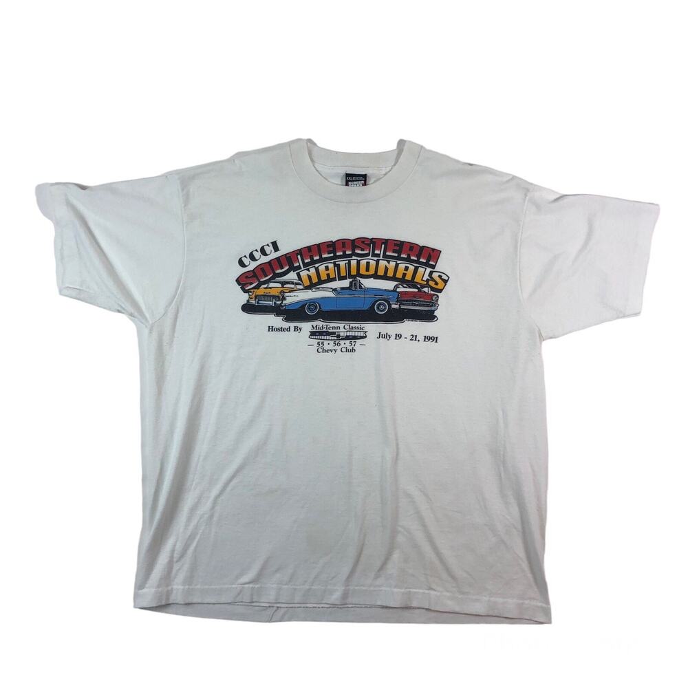 Vintage 90s Chevy Club Car Show Screen Stars Single Stitch 1991 T-Shirt Size XL